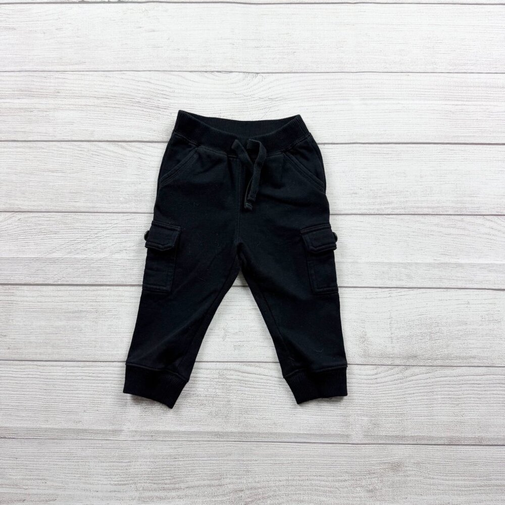 Old Navy Boys Black Fleece Cargo Jogger Pants Drawstring Pockets 18-24 Months